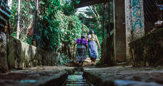 women walking on a green space